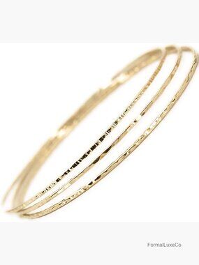 Set of 3 Hammered Gold Filled Stacking Bangles Slip On